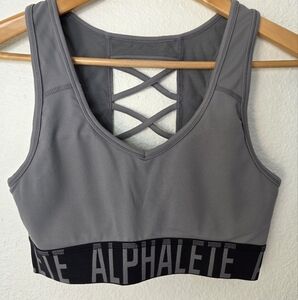 Alphatlete Criss Cross Sports Bra, Grey, Size M